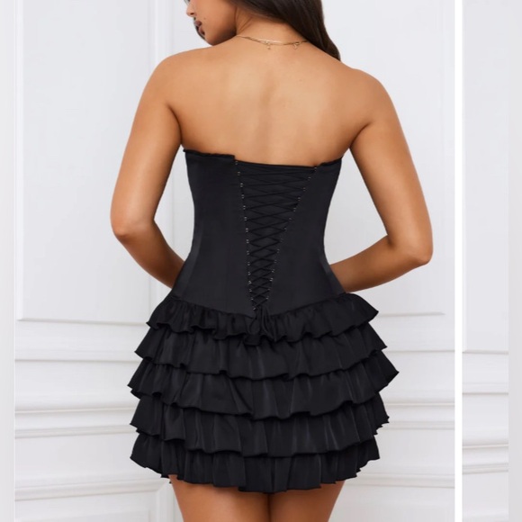 Oh Polly Juliet Bandeau Ruffled Tiered Corset Mini Dress Sz 4 - Picture 2 of 5
